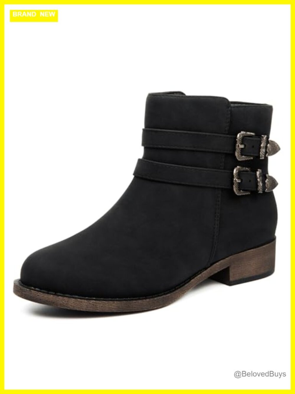 Women's Low Heel Ankle Boots Side Zipper Casual Booties Faux Leather Western